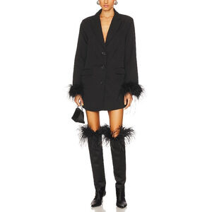 Bubish 'Chloe' Black Polyester  Feather Trim Blazer Dress Size M